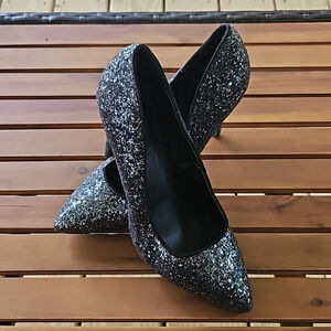 Forever 21 Womens 8.5 Sparkling Silver Glitter Heels